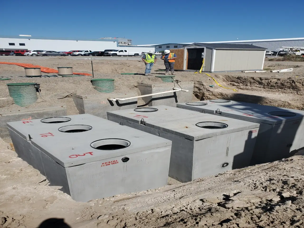 A commercial septic installation in progress