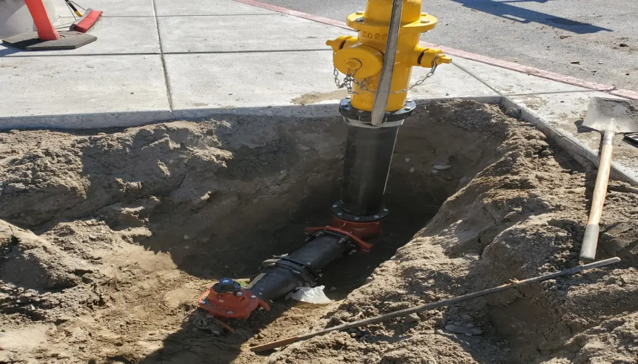 Excavation trench prepared for underground utility installation